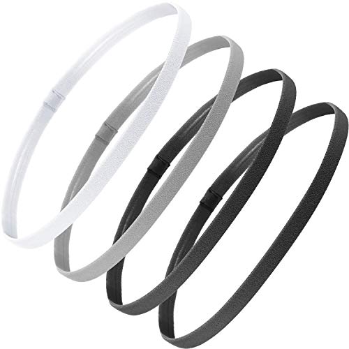 Non-Slip Elastic Sports Headbands - Set of 4, Black, Gray, and White