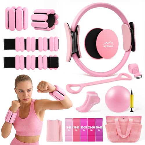 16PCS Pilates Kit for Home Workouts - Resistance Bands, Ankle Weights & Ring Set