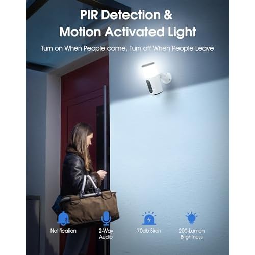 ANRAN Solar Security Cameras Wireless Outdoor with Light,2K Porch Floodlight Camera with Color Night Vision & AI Motion Detection,2-Way Talk Spotlight Siren Alarm,Compatible with Alexa