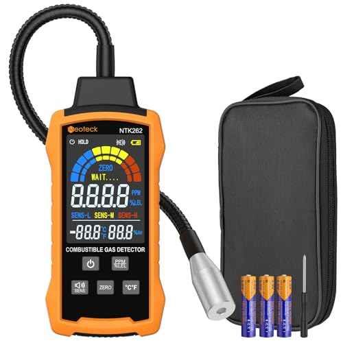 Neoteck Natural Gas Detector 0-9999PPM/0%-20% LEL Gas Leak Detector with 12¡± Gooseneck Combustible Gas Detector with 3 Sensitive Modes Test Methane Propane Gasoline for Gas Pipeline Gas Stove and RV