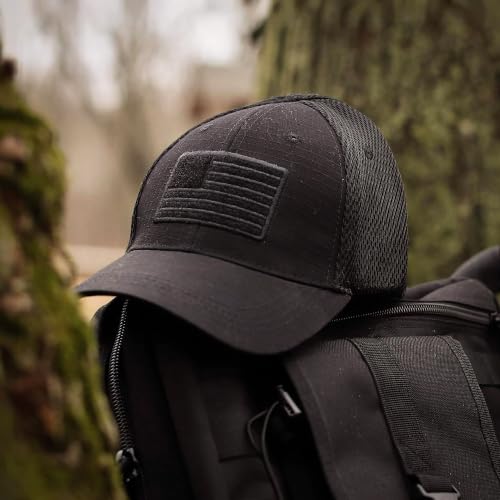 Highland Tactical American Flag Trucker Mesh Hat One Size Black