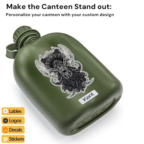 Military Canteen with Aluminum Cup & Utensils - 1 Quart Portable Water Bottle for Camping & Hiking