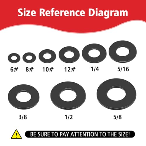 100PCS 1/4'' x 5/8'' SAE Black Flat Washers 304 Stainless Steel Universal Flat Washer, 1.5mm Thick