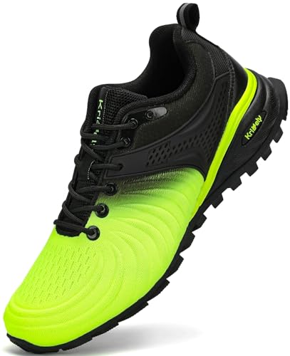 Kricely Men's Walking Shoes Fluorescent Yellow Lightweight Breathable Non Slip Gym Sneakers