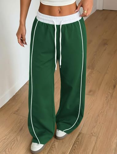 ZAFUL Women's Parachute Cargo Pants Y2K Wide Leg Sweatpants Green Small