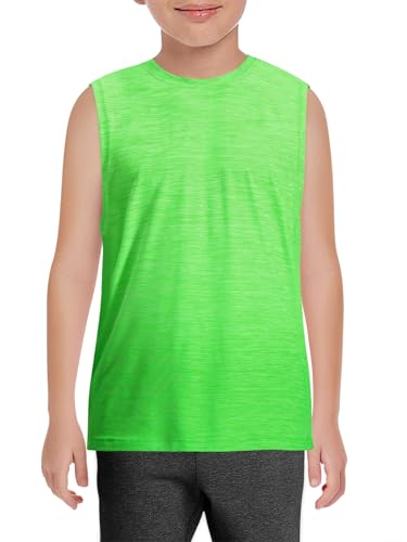Boys Gradient Athletic Tank Top - Kids Dry Fit Sleeveless Shirt, Neon Green, 7-8 Years
