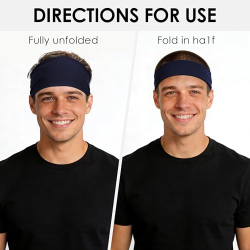 Sweat Absorbent Sport Headbands for Men - 7 Pack - Black, White, Green, Gray, Blue, Light Gray, Brown