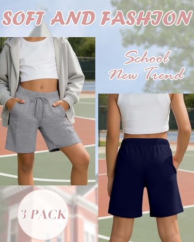 Girls' Bermuda Shorts 3 Pack - Black, Gray, Navy Blue (11-12 Years)