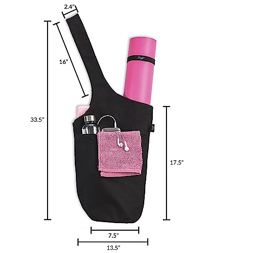 Yoga Mat Bag with Pockets for Women - Black, Fits 72" Mats