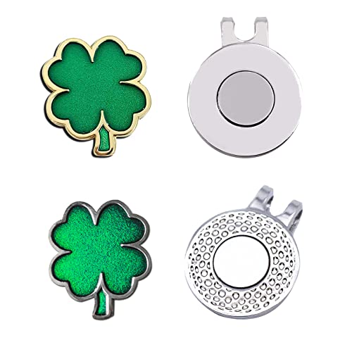 UNYNY 2 Pcs Clover Golf Ball Markers with Hat Clip - Lucky Four Leaf Clover Design