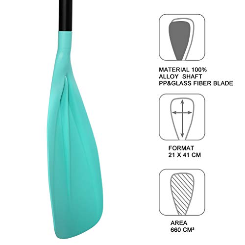 Adjustable Aluminum SUP Paddle - 3-Piece Turquoise Paddle for Water Sports