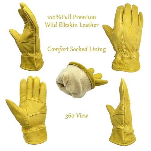 SKYDEER Premium Full Wild Elkskin Leather Work Gloves (2 Pairs), All-Weather Durable & Breathable, Anti-Slip Grip for Truck Driving and Labor Use (SD8683T/XL)