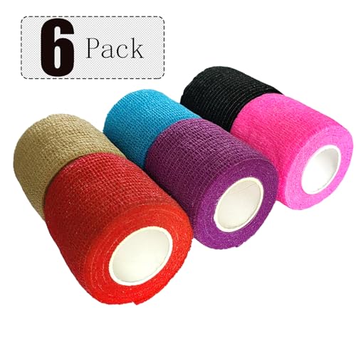 6 Pack Self-Adhesive Wrap Bandage - 2 Inch Breathable Athletic Tape, Mixed