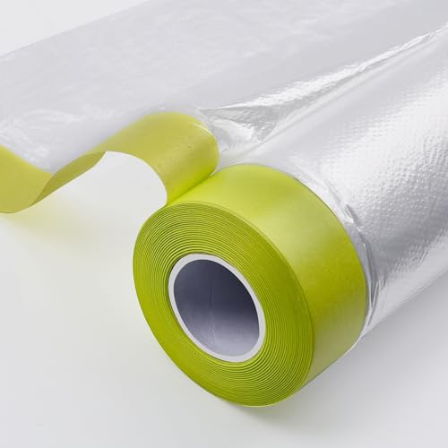LLPT Tape and Drape 25.6¡±(Unfolded) x 66 Ft Each 2 Pack Pre-Taped Masking Film 0.31 Mil Painters Plastic Drop Cloth for Auto Wall Furniture Painting Protection (MFTG620)