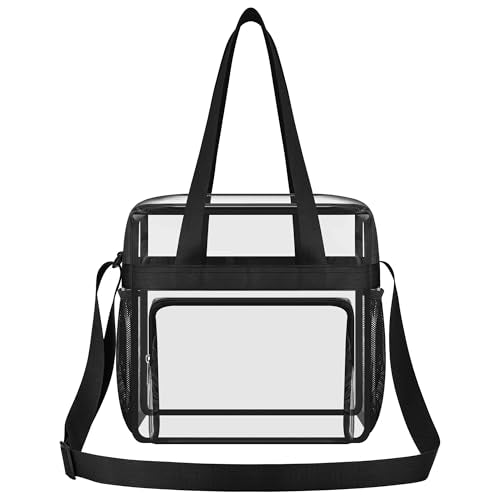 Clear Tote Bag - Stadium Approved Transparent Crossbody - Black