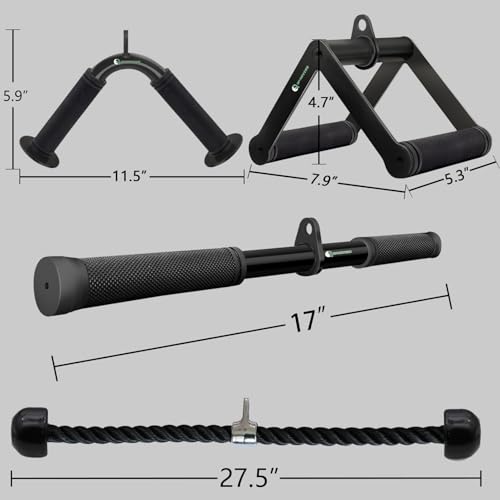 Cable Machine Attachment Set - V Handle, Tricep Rope & Straight Bar