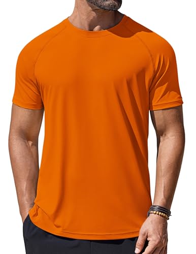 Mens Swim Shirt UPF 50+ Rash Guard - Quick Dry T-Shirt - Orange Small