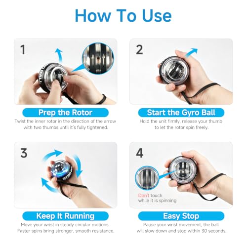 Gyroscopic Hand Exerciser with Color-Changing Light - 1-Pack