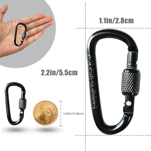 D-Shape Carabiner Clasp 8 Pack - Black Mini Keychain Clip