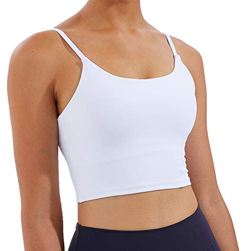 Meslong Women's White Medium Strappy Stretch Longline Sports Bra Yoga Tank Top