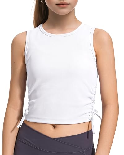 Girls Ribbed Knit Athletic Crop Tank Top - White - 7-8 Years
