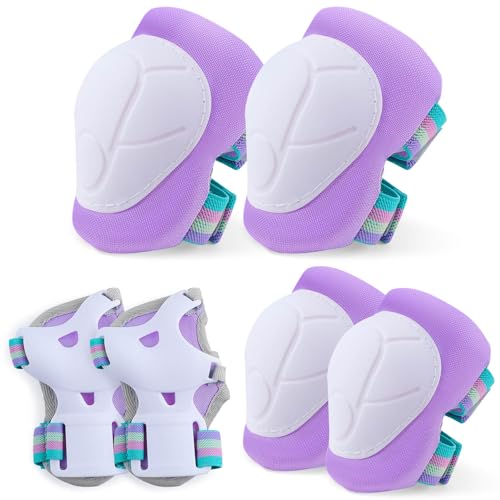 FIODAY Kids Purple Small Knee and Elbow Pads Wrist Guards Set for Ages 3-8