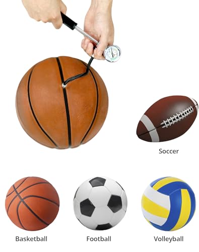 QWORK Ball Air Pump with Gauge - multi-sport hand pump for basketball, volleyball, soccer, bicycle tires