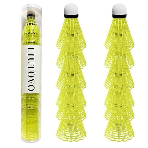 12 Packs Nylon Badminton Shuttlecocks - Neon Yellow Birdies