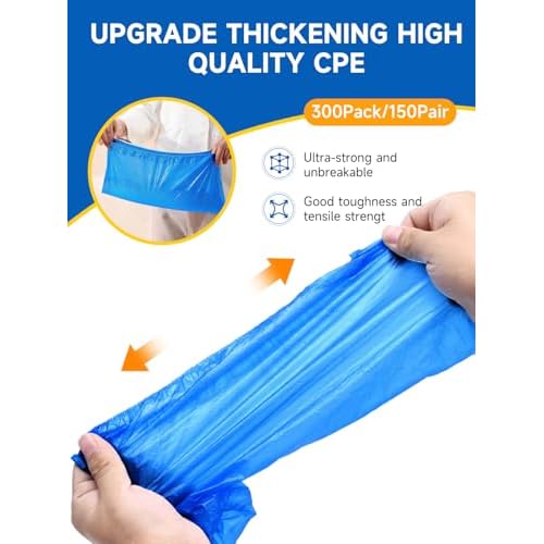 Shoe Covers Disposable Non Slip Pack of 300 (150 Pairs): TOOSOFt Blue Plastic Booties for Shoes Covers - Extra Large Foot Booties Disposable Waterproof Indoors,fits up to Size 11 US Men and 13 Women
