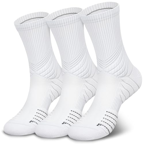 Hylaea Unisex Crew Socks - Large White 3 Pairs Running Athletic Compression