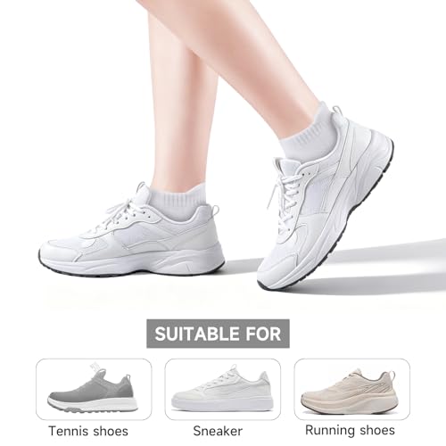 Cushioned Ankle Socks for Women - Full-Sole Cushioning Pads, 3 Pack - White