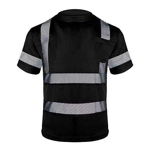 VENDACE Safety Shirts for Men 3 Pack High Visibility Reflective Hi Vis Short Sleeve Work Shirt Black (Black,L)