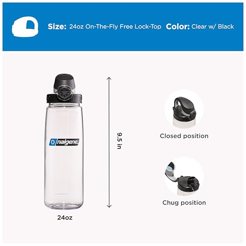 Nalgene 24 oz On The Fly Lock-Top Water Bottle - Clear with Black