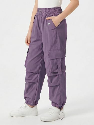 JiAmy Girls' Y2K Baggy Cargo Joggers - Elastic Waist, 7-14Y, Purple (7-8 Years)