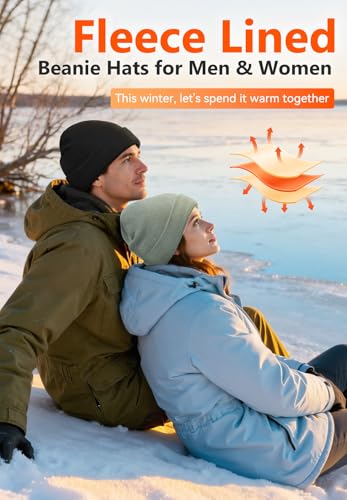 Fleece Lined Beanie for Men & Women - Warm Black One Size