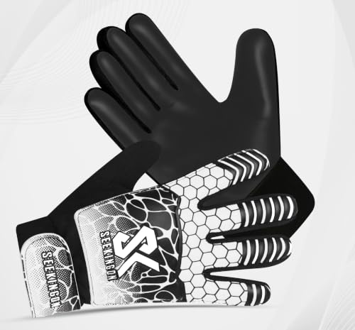 Youth Soccer Goalie Gloves - Size 4 for 6-9 Years - White/Black