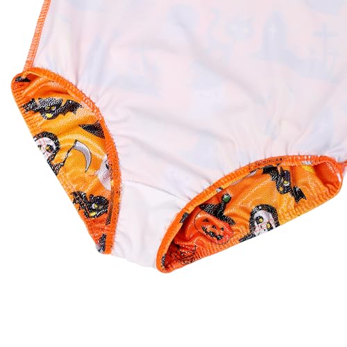 TFJH E Girls Gymnastics Leotard with Sequin Mesh, 3/4 Sleeves, Age 3-12Y, Orange Halloween 3-4T
