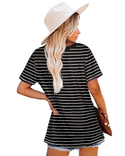 Jescakoo Womens Tops Summer Short Sleeve Ribbed Trim Crewneck T