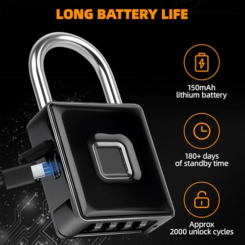 Fingerprint Padlock - Biometric Gym Lock with APP Unlock, Smart Locks for Lockers with Code, Waterproof Keyless Fingerprint Lock for Gym, School