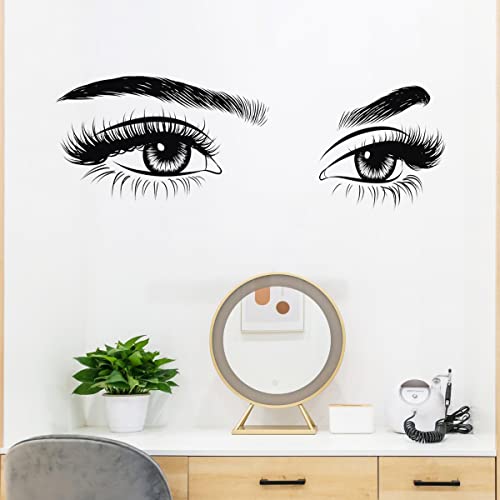 2 Pieces Black Woman Eyes Wall Stickers DIY Eyelash Eyebrow Wall Decals for Living Room Girls Bedroom Office Beauty Salon Wall Decor