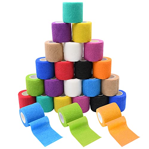 24 Pack Multicolor 2in Self Adhesive Bandage Wraps for Sports & Pets, 5 Yards