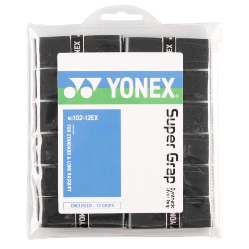 YONEX Overgrip Super GRAP 12 Pack - Black/White Tennis Racket Grip
