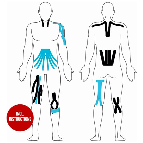 Kinesiology Tape - Waterproof Elastic Physio Tape, 2 Rolls - Blue & Black