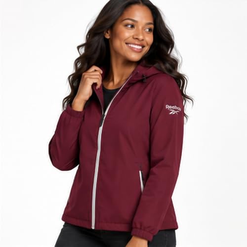 Reebok Women's Maroon Lightweight Rain Jacket - Large Full-Zip Hooded Coat with Pockets