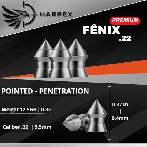 .22 Caliber Airgun Pellets - Harpex Fenix Premium 100ct - High Accuracy for Target Shooting