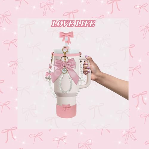 Stanley Cup Accessories Set - Pink Pearl: Straw Cover, Boot, Handle Strap & Charms