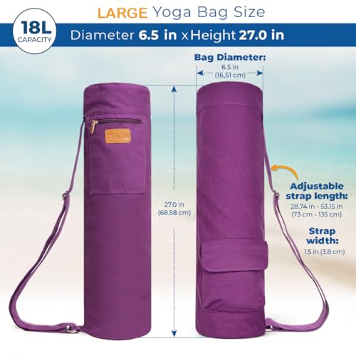 Large Canvas Yoga Mat Bag - Full-Zip with 3 Pockets, Purple