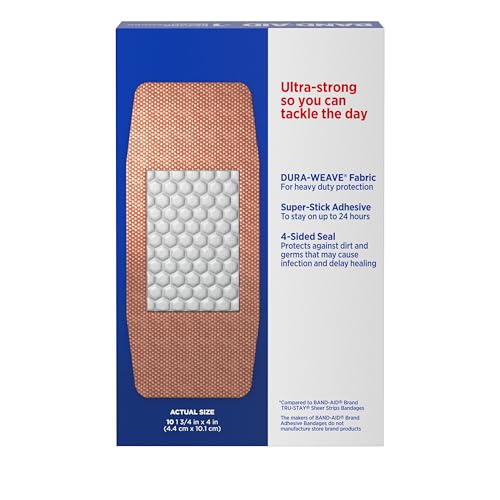 Extra Large Heavy-Duty Fabric Adhesive Bandages - Tough Strips, 10 Count