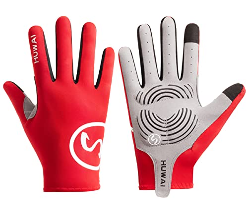 Full Finger Cycling Gloves with Gel Palm Padding - Medium Red