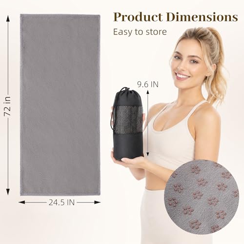 Non Slip Yoga Mat Towel with Silicone Grip Dots - 72 x 24 inches